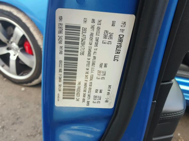 2B3LA73W28H171795 - 2008 DODGE CHARGER SR BLUE photo 10