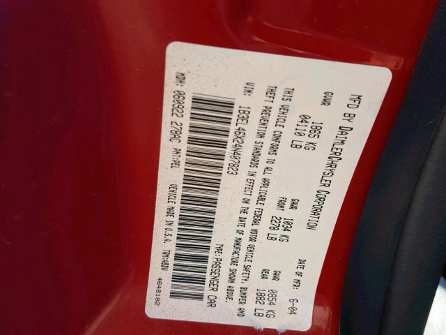 1B3EL46X24N407823 - 2004 DODGE STRATUS SX RED photo 10