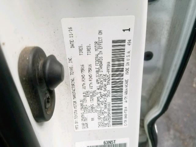 5TFAX5GN5HX081661 - 2017 TOYOTA TACOMA DOU WHITE photo 10