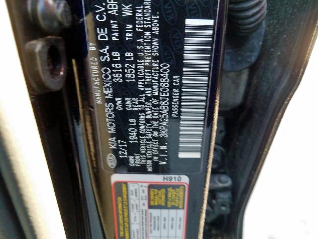 3KPA25AB8JE088400 - 2018 KIA RIO LX BLACK photo 10