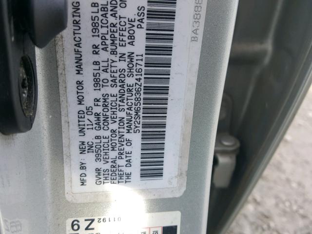 5Y2SM65836Z416711 - 2006 PONTIAC VIBE SILVER photo 10