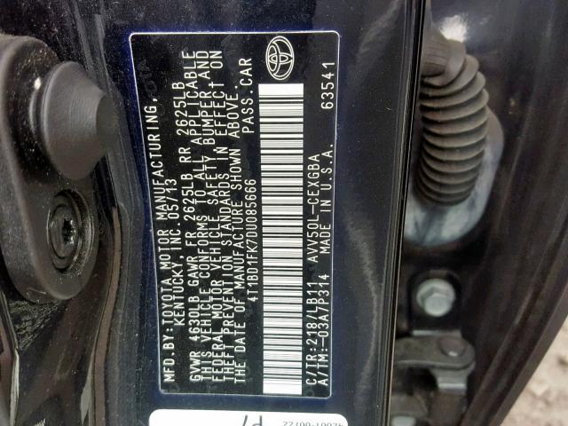 4T1BD1FK7DU085666 - 2013 TOYOTA CAMRY HYBR BLACK photo 10