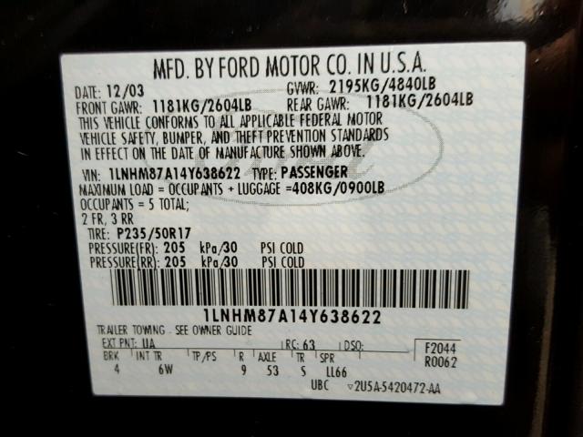 1LNHM87A14Y638622 - 2004 LINCOLN LS BLACK photo 10