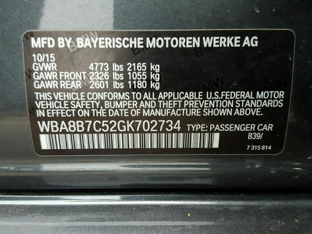 WBA8B7C52GK702734 - 2016 BMW 340 XI BLACK photo 10