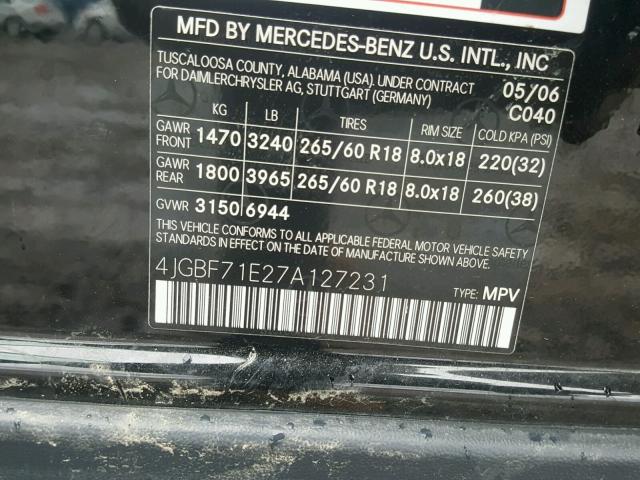 4JGBF71E27A127231 - 2007 MERCEDES-BENZ GL 450 4MA BLACK photo 10