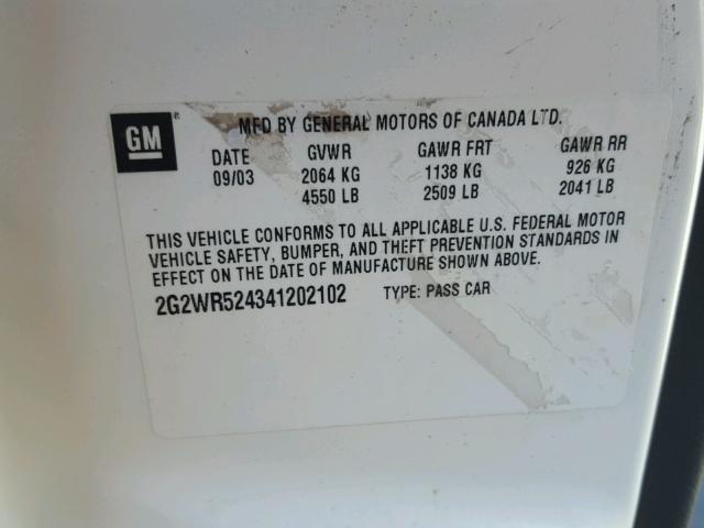 2G2WR524341202102 - 2004 PONTIAC GRAND PRIX WHITE photo 10