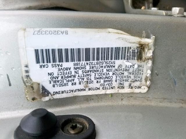 5Y2SL62873Z477188 - 2003 PONTIAC VIBE SILVER photo 10