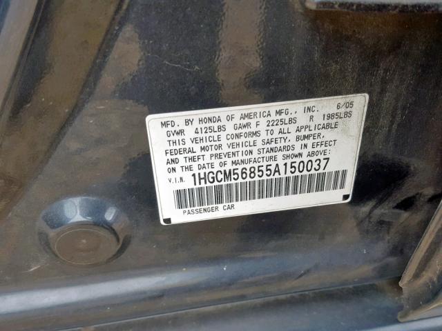 1HGCM56855A150037 - 2005 HONDA ACCORD EX GRAY photo 10