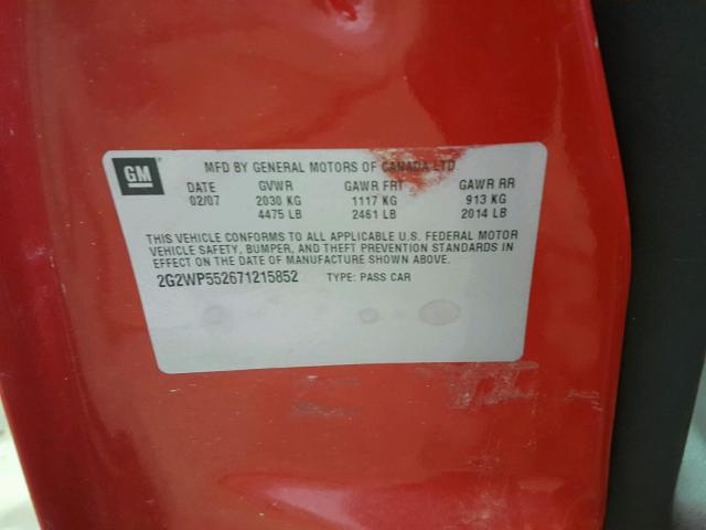 2G2WP552671215852 - 2007 PONTIAC GRAND PRIX წითელი ფოტო 10