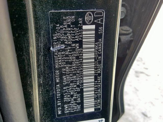 2T1KR32E95C340429 - 2005 TOYOTA COROLLA MA BLACK photo 10