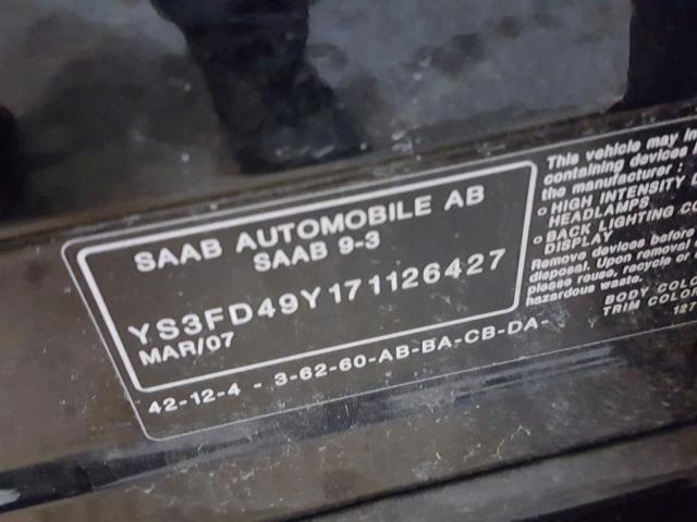 YS3FD49Y171126427 - 2007 SAAB 9-3 2.0T BLACK photo 10