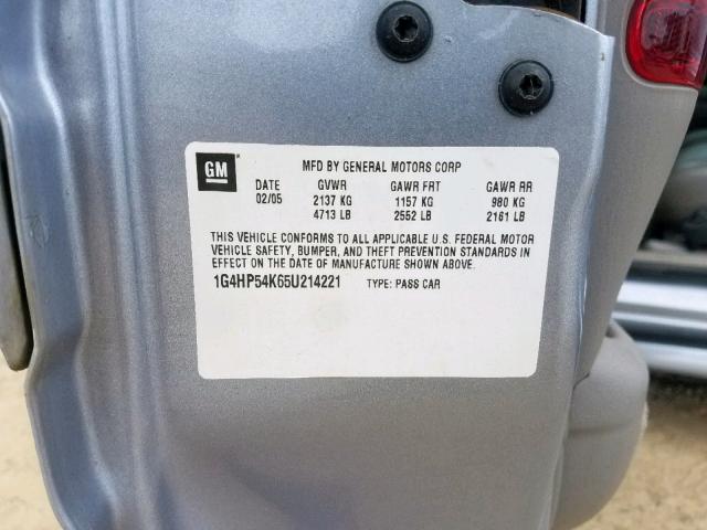 1G4HP54K65U214221 - 2005 BUICK LESABRE CU SILVER photo 10