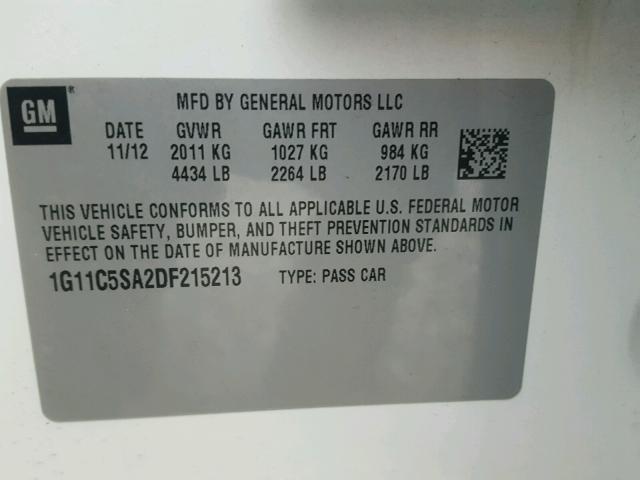 1G11C5SA2DF215213 - 2013 CHEVROLET MALIBU 1LT 白色 照片 10