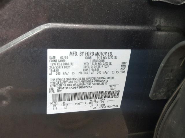 2FMTK3K96FBB07755 - 2015 FORD EDGE TITAN GRAY photo 10