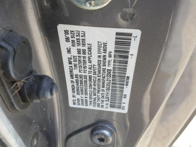 5J6YH18635L013349 - 2005 HONDA ELEMENT EX GRAY photo 10