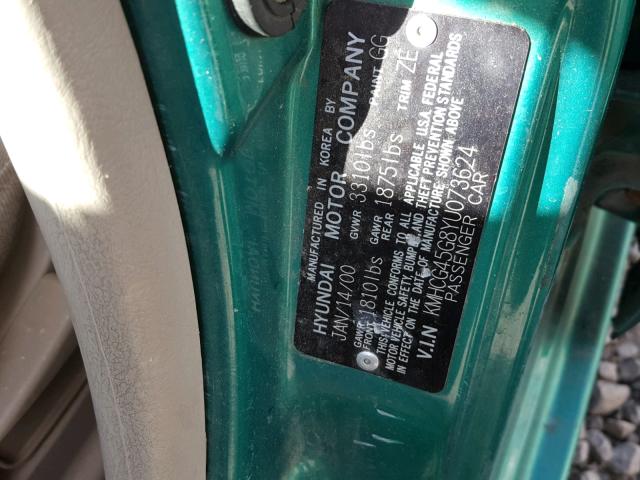 KMHCG45G8YU073624 - 2000 HYUNDAI ACCENT GL GREEN photo 10