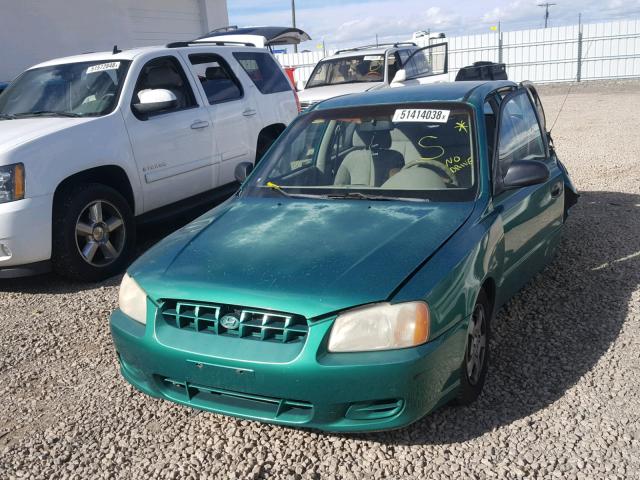 KMHCG45G8YU073624 - 2000 HYUNDAI ACCENT GL GREEN photo 2