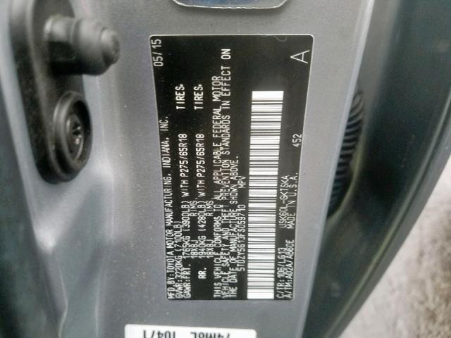 5TDZY5G13FS059710 - 2015 TOYOTA SEQUOIA SR SILVER photo 10