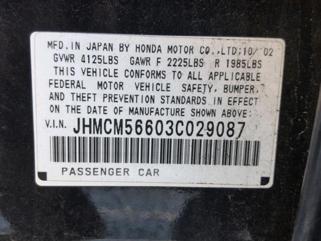 JHMCM56603C029087 - 2003 HONDA ACCORD EX BLACK photo 10