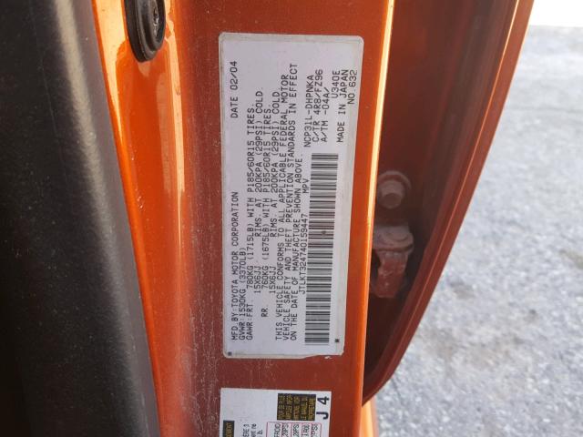 JTLKT324740159447 - 2004 TOYOTA SCION XB ORANGE photo 10