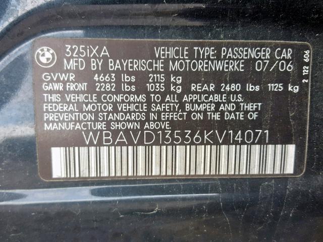 WBAVD13536KV14071 - 2006 BMW 325 XI BLACK photo 10