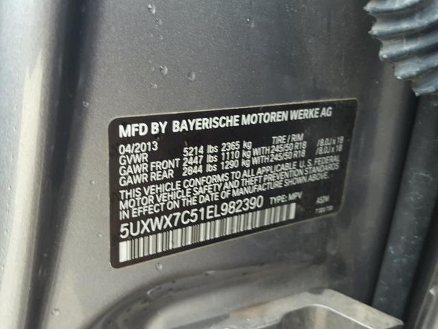 5UXWX7C51EL982390 - 2014 BMW X3 XDRIVE3 GRAY photo 10