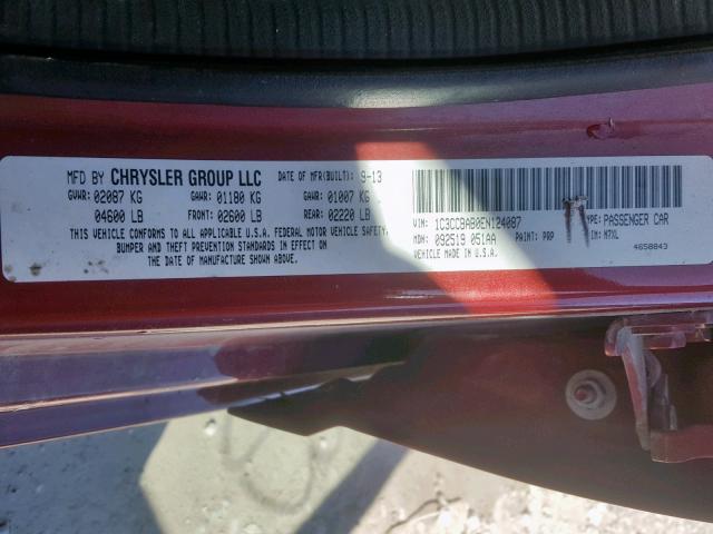 1C3CCBAB0EN124087 - 2014 CHRYSLER 200 LX RED photo 10