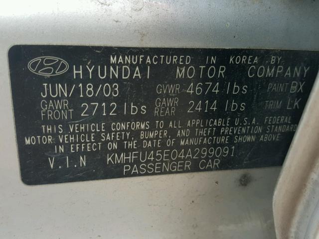 KMHFU45E04A299091 - 2004 HYUNDAI XG 350 SILVER photo 10