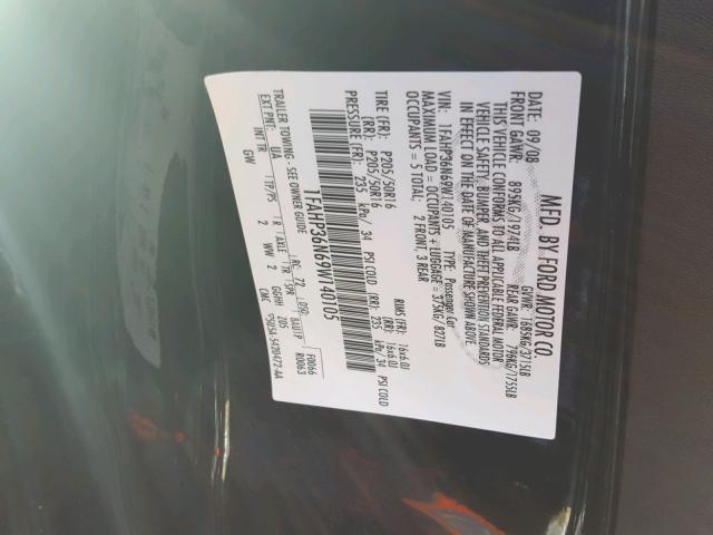 1FAHP36N69W140105 - 2009 FORD FOCUS SES BLACK photo 10