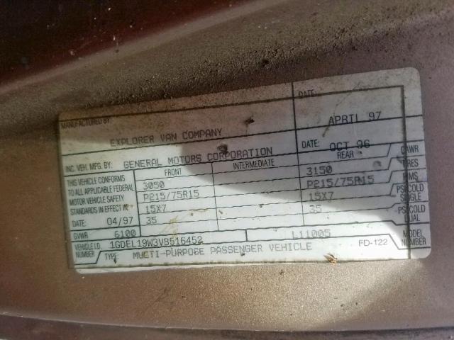 1GDEL19W3VB516452 - 1997 GMC SAFARI XT TAN photo 10