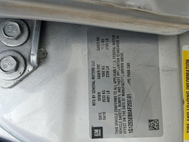 1G1ZE5EB8AF259391 - 2010 CHEVROLET MALIBU LTZ ვერცხლისფერი ფოტო 10