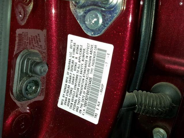 19XFB2F89EE024406 - 2014 HONDA CIVIC EX MAROON photo 10