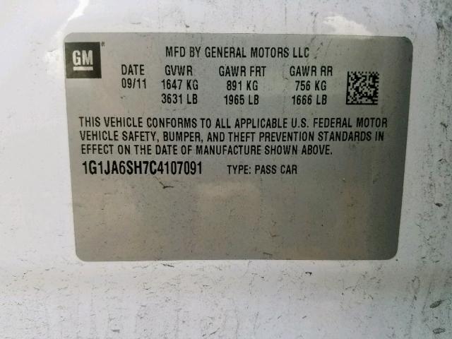 1G1JA6SH7C4107091 - 2012 CHEVROLET SONIC LS WHITE photo 10