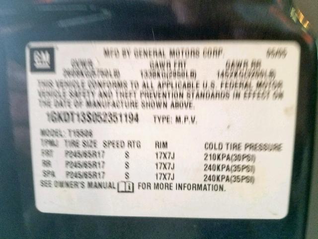 1GKDT13S052351194 - 2005 GMC ENVOY CHARCOAL photo 10