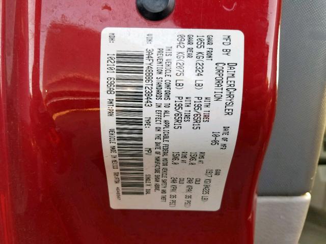 3A4FY48B86T238443 - 2006 CHRYSLER PT CRUISER RED photo 10