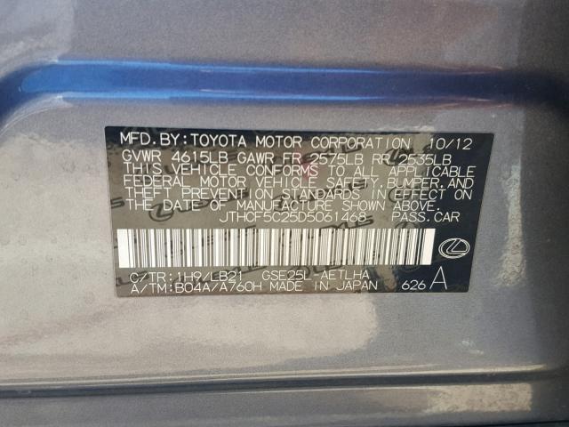 JTHCF5C25D5061468 - 2013 LEXUS IS 250 CHARCOAL photo 10