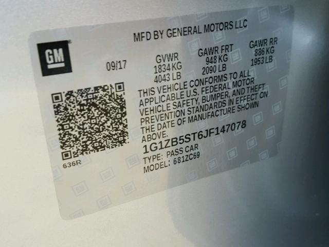 1G1ZB5ST6JF147078 - 2018 CHEVROLET MALIBU LS 银色 照片 10