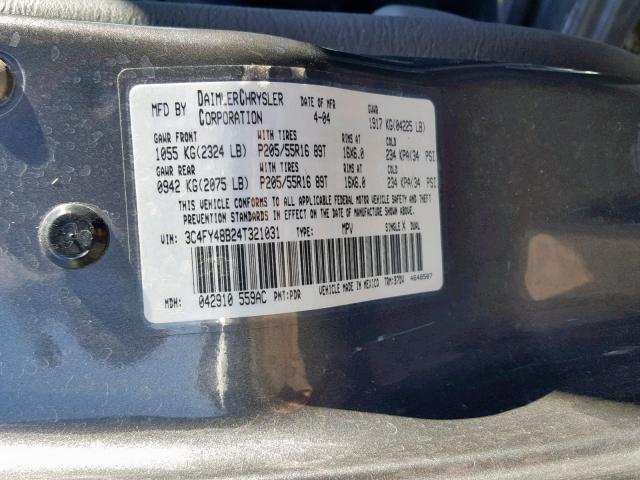 3C4FY48B24T321031 - 2004 CHRYSLER PT CRUISER CHARCOAL photo 10