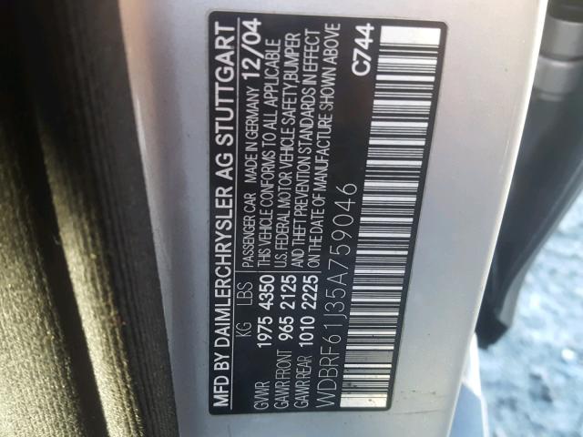 WDBRF61J35A759046 - 2005 MERCEDES-BENZ C 240 SILVER photo 10