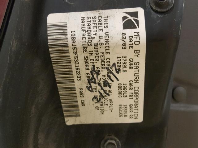 1G8AJ52F53Z162233 - 2003 SATURN ION LEVEL MAROON photo 10