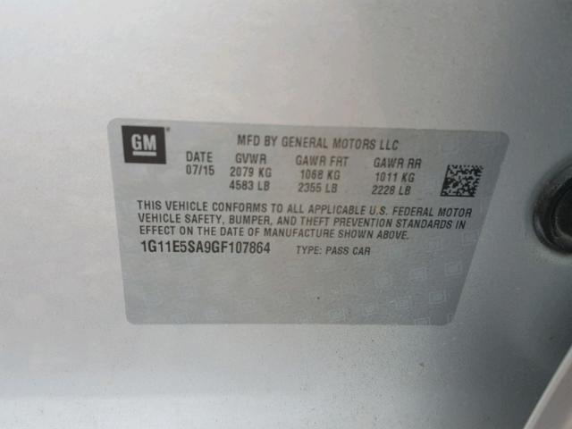 1G11E5SA9GF107864 - 2016 CHEVROLET MALIBU LIM 银色 照片 10