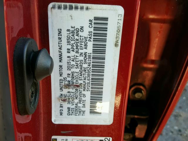 5Y2SL63895Z461981 - 2005 PONTIAC VIBE RED photo 10