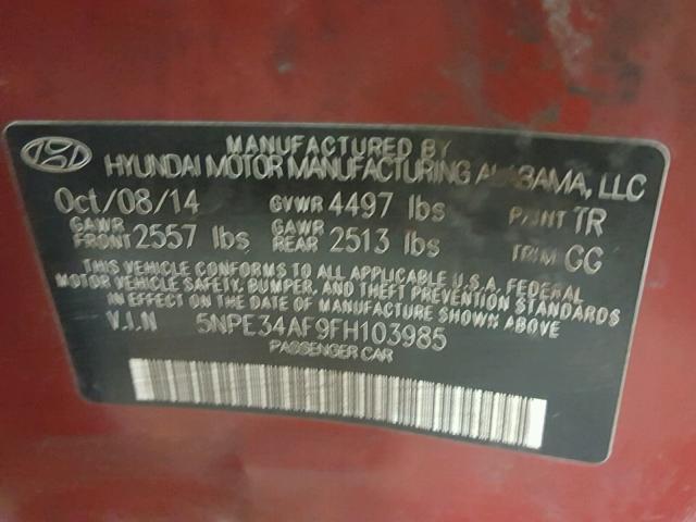 5NPE34AF9FH103985 - 2015 HYUNDAI SONATA SPO RED photo 10