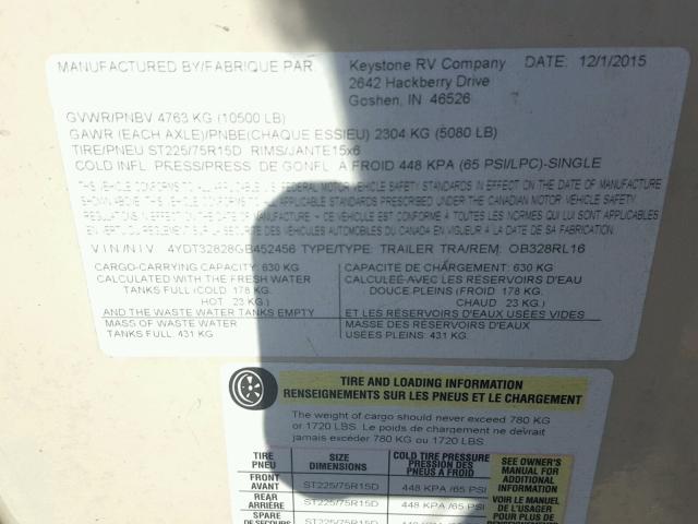 4YDT32828GB452456 - 2016 OUTB TRAVEL TRL TWO TONE photo 10