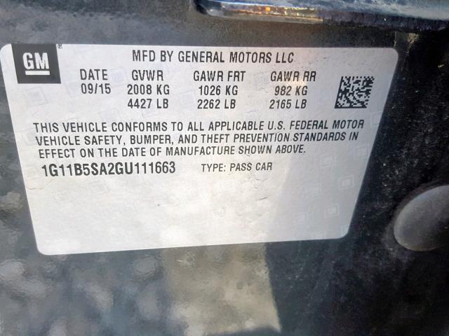 1G11B5SA2GU111663 - 2016 CHEVROLET MALIBU LIM 黑色 照片 10