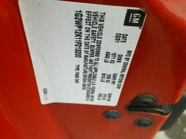 1G2WP12K11F213200 - 2001 PONTIAC GRAND PRIX წითელი ფოტო 10