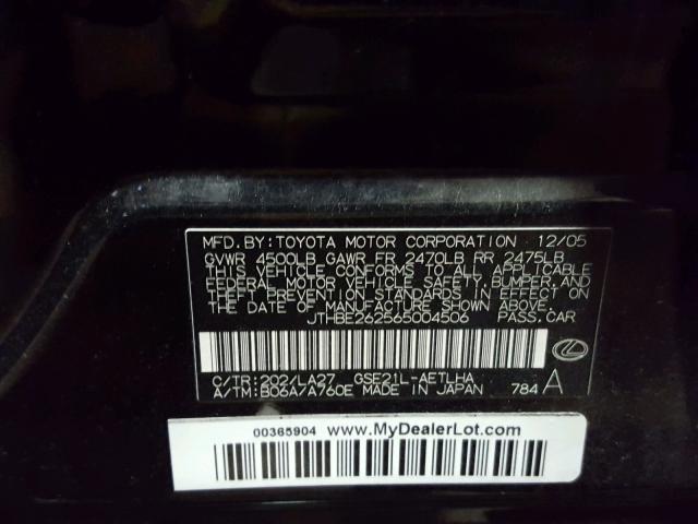 JTHBE262565004506 - 2006 LEXUS IS 350 BLACK photo 10