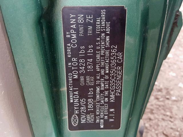 KMHCG35C35U365362 - 2005 HYUNDAI ACCENT GS GREEN photo 10