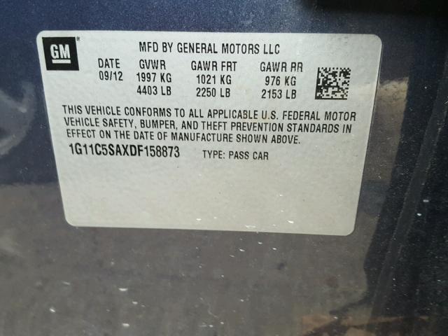 1G11C5SAXDF158873 - 2013 CHEVROLET MALIBU 1LT BLUE photo 10