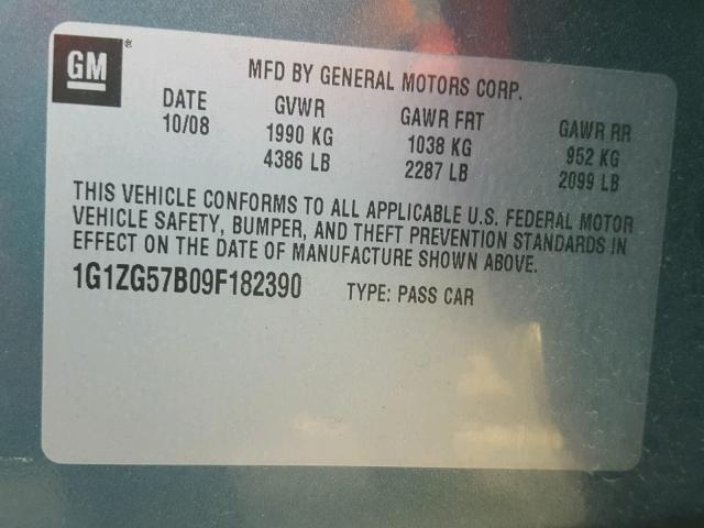 1G1ZG57B09F182390 - 2009 CHEVROLET MALIBU LS 绿色 照片 10